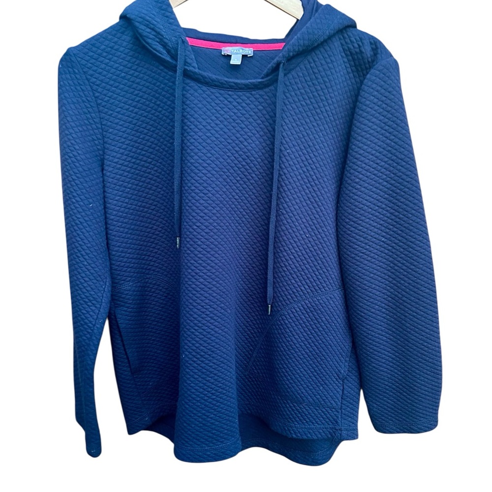 Talbots Quilted Pullover Hoodie Sweater Sz. Small Navy Solid